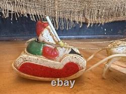 VTG 1940's XMAS THIN CELLULOID PLASTIC SANTA SLEIGH REINDEER JAPAN Display