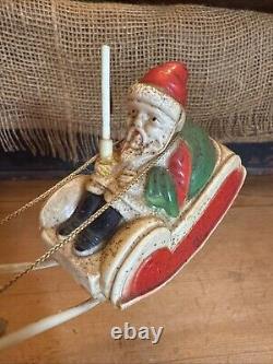 VTG 1940's XMAS THIN CELLULOID PLASTIC SANTA SLEIGH REINDEER JAPAN Display