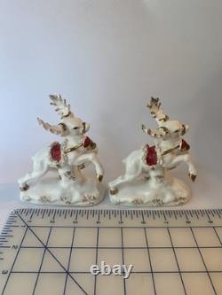 VTG 1950s NAPCO Christmas Sleigh Planter With 2 Reindeer Spaghetti Trim Gold