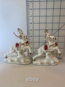VTG 1950s NAPCO Christmas Sleigh Planter With 2 Reindeer Spaghetti Trim Gold