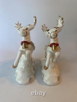 VTG 1950s NAPCO Christmas Sleigh Planter With 2 Reindeer Spaghetti Trim Gold