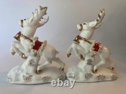 VTG 1950s NAPCO Christmas Sleigh Planter With 2 Reindeer Spaghetti Trim Gold
