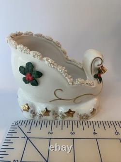 VTG 1950s NAPCO Christmas Sleigh Planter With 2 Reindeer Spaghetti Trim Gold