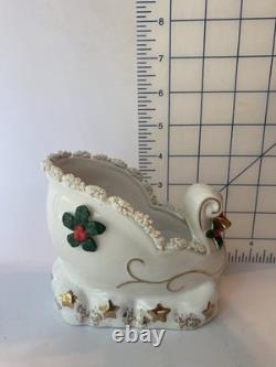 VTG 1950s NAPCO Christmas Sleigh Planter With 2 Reindeer Spaghetti Trim Gold