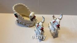 VTG 1950s Napco Christmas Sleigh Planter with 2 Reindeer Spaghetti Trim Japan READ