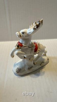 VTG 1950s Napco Christmas Sleigh Planter with 2 Reindeer Spaghetti Trim Japan READ