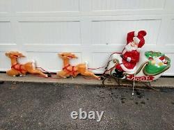 VTG 1970 EMPIRE LARGE SANTA & SLEIGH With TOYS NOEL LIGHTED BLOW MOLD / 2 REINDEER