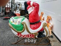 VTG 1970 EMPIRE LARGE SANTA & SLEIGH With TOYS NOEL LIGHTED BLOW MOLD / 2 REINDEER