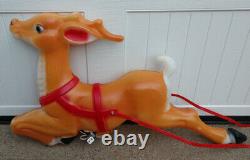 VTG 1970 EMPIRE LARGE SANTA & SLEIGH With TOYS NOEL LIGHTED BLOW MOLD / 2 REINDEER