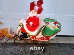 VTG 1970 EMPIRE LARGE SANTA & SLEIGH With TOYS NOEL LIGHTED BLOW MOLD / 2 REINDEER