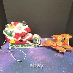 VTG 1970 EMPIRE Santa's Sleigh & 2 Reindeer Lighted Blow Mold Table Top-Works