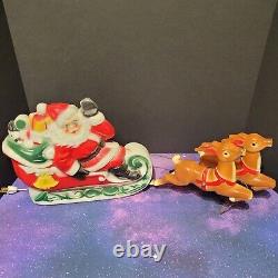 VTG 1970 EMPIRE Santa's Sleigh & 2 Reindeer Lighted Blow Mold Table Top-Works