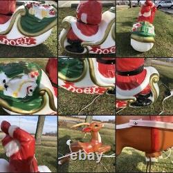 VTG 1970s Empire Large Santa & Sleigh WithToys Noel Lighted Blow Mold w Reindeers