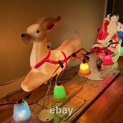 VTG 1977 Carolina Enterprises Blow Mold Santa Claus Sleigh & Reindeer With Bells