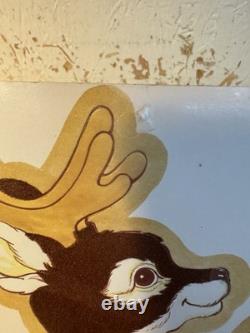 VTG 1982 PECK Santas Sleigh & Reindeer 6' Velvety Flocked Die Cut NOS Uncut Rare
