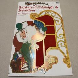 VTG 1982 PECK Santas Sleigh & Reindeer 6' Velvety Flocked NOS Uncut Rare Read