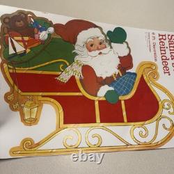 VTG 1982 PECK Santas Sleigh & Reindeer 6' Velvety Flocked NOS Uncut Rare Read