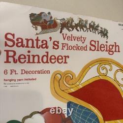 VTG 1982 PECK Santas Sleigh & Reindeer 6' Velvety Flocked NOS Uncut Rare Read