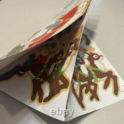 VTG 1982 PECK Santas Sleigh & Reindeer 6' Velvety Flocked NOS Uncut Rare Read