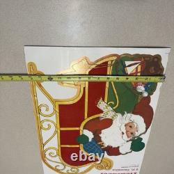 VTG 1982 PECK Santas Sleigh & Reindeer 6' Velvety Flocked NOS Uncut Rare Read