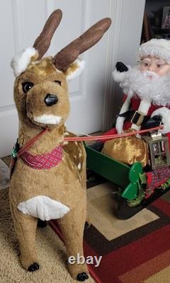 VTG 1993 Santa's Best Animated Christmas Reindeer Sleigh Working. SEE VIDEO