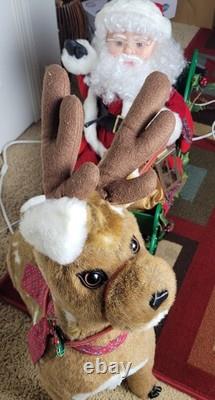 VTG 1993 Santa's Best Animated Christmas Reindeer Sleigh Working. SEE VIDEO