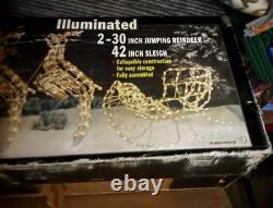 VTG 6Ft Santa Sleigh with 2 Jumping Reindeer Christmas Yard Decoration Outdoor