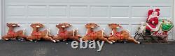 VTG'70s Empire Blow Mold Santa Sleigh & 9 Reindeer inc. Rudolph Rigged to Fly