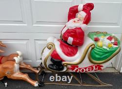 VTG'70s Empire Blow Mold Santa Sleigh & 9 Reindeer inc. Rudolph Rigged to Fly