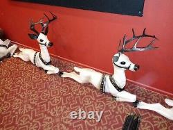 VTG BECO Blow Mold Santa Claus sled 6 White Reindeer with Antlers and Support 35