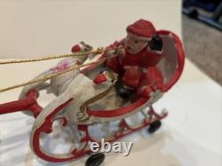 VTG Cast Iron Metal Painted Santa Claus Sleigh Reindeer Rudolph Hubley Style