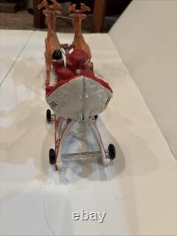 VTG Cast Iron Metal Painted Santa Claus Sleigh Reindeer Rudolph Hubley Style