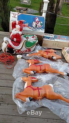 Vtg Empire Illuminated Giant Santa Sleigh And Reindeer