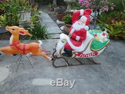 VTG Empire Santa Sleigh and Reindeer Lighted Blow Mold Christmas Yard Decor