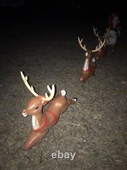 VTG GENERAL FOAM BLOW MOLD LIGHT-UP Poseable Santa, Sleigh & 4 Reindeers EXC CON