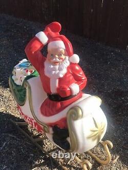 VTG GENERAL FOAM BLOW MOLD LIGHT-UP Poseable Santa, Sleigh & 4 Reindeers EXC CON