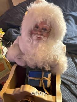 VTG Holiday Creation Animated Musical Christmas Santa on Sleigh Reindeer WORKS