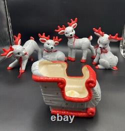VTG Kimple Mold Lot of 5pcs Ceramic Christmas Reindeers & Santa Sleigh Figurines