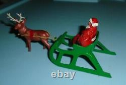 VTG LEAD RARE BARCLAY SANTA With TOY BAG ON SLEIGH WITH REINDEER B197 VNM F/S D