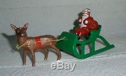 VTG LEAD RARE BARCLAY SANTA With TOY BAG ON SLEIGH With REINDEER B197 NM