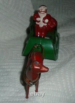 VTG LEAD RARE BARCLAY SANTA With TOY BAG ON SLEIGH With REINDEER B197 NM Lot B