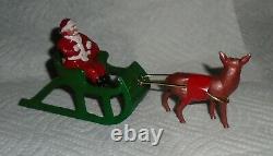 VTG LEAD RARE BARCLAY SANTA With TOY BAG ON SLEIGH With REINDEER B197 NM Lot B