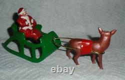 VTG LEAD RARE BARCLAY SANTA With TOY BAG ON SLEIGH With REINDEER B197 NM Lot C
