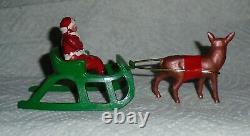 VTG LEAD RARE BARCLAY SANTA With TOY BAG ON SLEIGH With REINDEER B197 NM Lot C