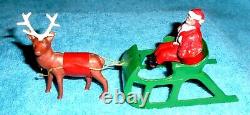 VTG LEAD RARE BARCLAY SANTA With TOY BAG ON SLEIGH With REINDEER B197 With ANTLERS