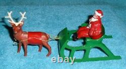 VTG LEAD RARE BARCLAY SANTA With TOY BAG ON SLEIGH With REINDEER B197 With ANTLERS