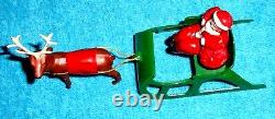 VTG LEAD RARE BARCLAY SANTA With TOY BAG ON SLEIGH With REINDEER B197 With ANTLERS