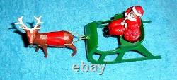 VTG LEAD RARE BARCLAY SANTA With TOY BAG ON SLEIGH With REINDEER B197 With ANTLERS