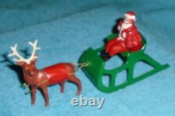 VTG LEAD RARE BARCLAY SANTA With TOY BAG ON SLEIGH With REINDEER B197 With ANTLERS