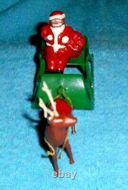 VTG LEAD RARE BARCLAY SANTA With TOY BAG ON SLEIGH With REINDEER B197 With ANTLERS